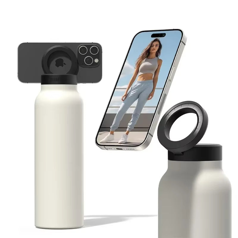 Magnetic Water Bottle with Phone Holder – Insulated Stainless Steel Cup
