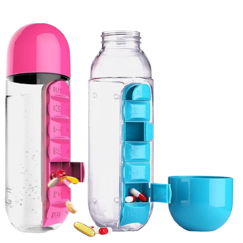 Water Bottle With Pillbox Plastic Drink Bottle With Medicine Pills Box Travel 7 Days Drug Organizer Drinking Container