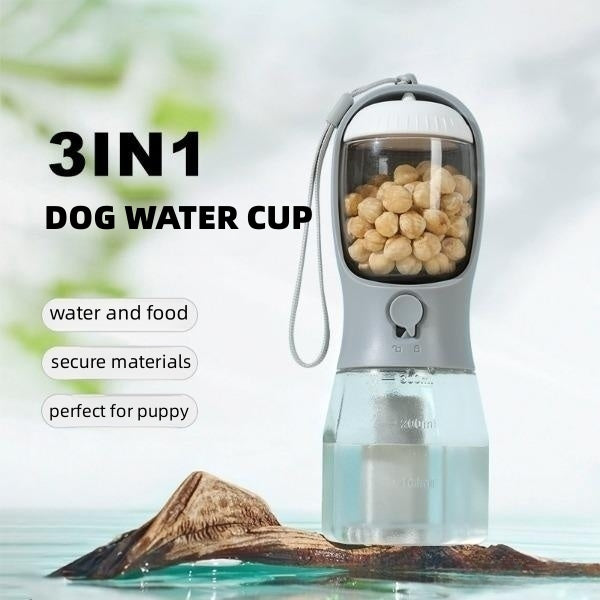 3-in-1 Dog Travel Water Bottle – Feeder & Waste Bag Holder
