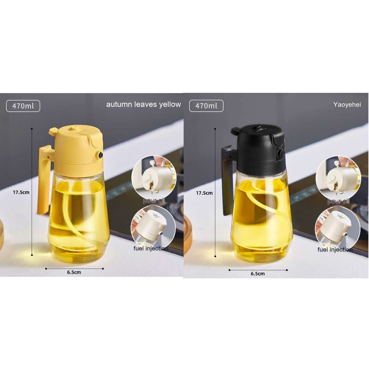 470ML Olive Oil Sprayer Dispenser For Cooking BBQ 2 In 1 Glass Oil Vinegar Soy Sauce Spray Kitchen Oil Bottle For Air Fryer